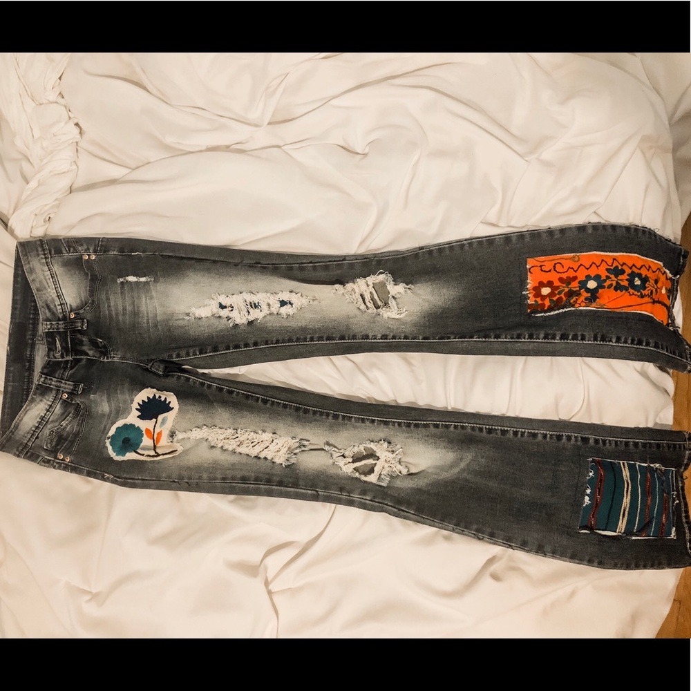 customized ripped and patch jeans